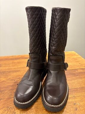 Chanel Chocolate Brown Quilted Leather Motorcycle Boots size 36.5 European